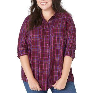 Lane Bryant Relaxed Button-Front Plaid Boyfriend Shirt 22/24